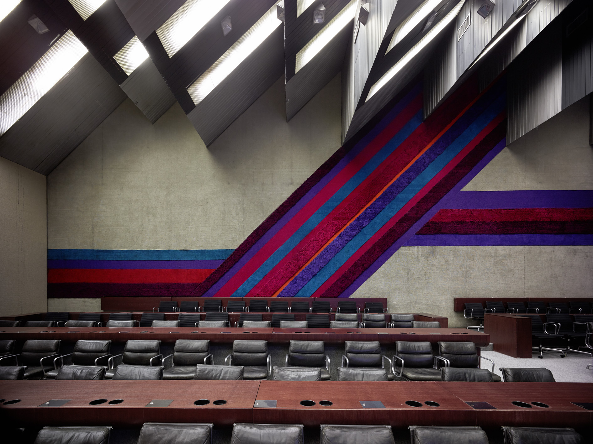 Stojan Maksimović, Sava Center, 1979, Belgrade, Serbia. View of conference room.